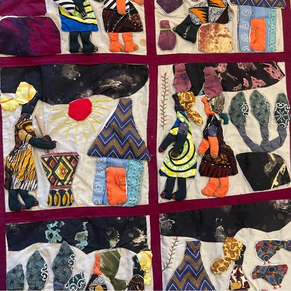 Weya 6 Panel Story Quilt Village Life Zimbabwe African Wall Art Handmade - Picture 3 of 9
